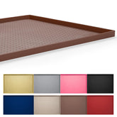 Hubulk dog feeding mat top view in brown protects floors from spills.