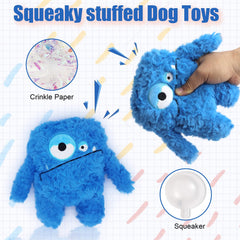 HUGEME Plush Squeaky Toy blue squeaker closeup highlights engaging sound for fetch.