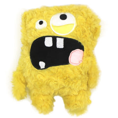 HUGEME squeaky dog toy in yellow closeup showing plush texture for interactive play