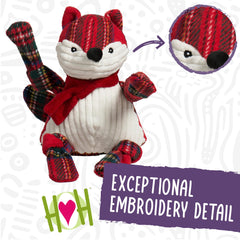 HuggleHounds Knottie Tartan Tidings Fox five-squeaker interior boosts engagement