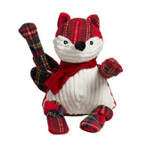 HuggleHounds Knottie Tartan Tidings Fox large front view shows durable plush