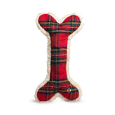 HuggleHounds Tartan Tidings plush bone dog toy, 24-inch, ideal for fetch and cuddling.