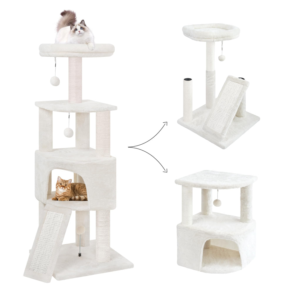 HUITREE 45in cat tree corner-base beige boosts space efficiency and play area.