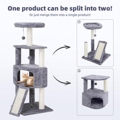 HUITREE cat tree big condo interior provides cozy hideaway for indoor kittens.
