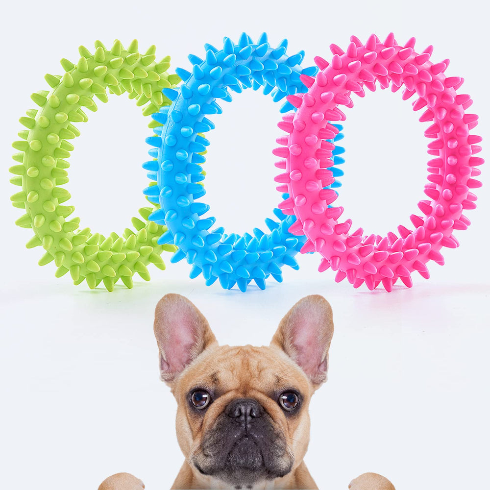 Hurray puppy teething ring closeup shows burr texture for dental-friendly chewing