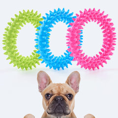 Hurray puppy teething ring closeup shows burr texture for dental-friendly chewing