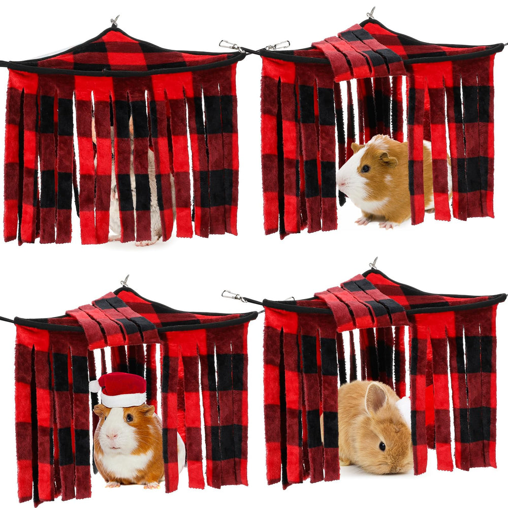 Huwena guinea pig hideout triangle plaid red, cozy corner retreat for small pets.