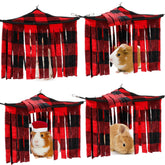 Huwena guinea pig hideout triangle plaid red, cozy corner retreat for small pets.