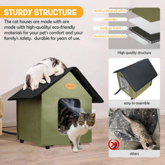 HXPLN cat house with two exits and removable door flaps for safety and escape options