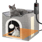 HXPLN heated cat bed exterior, cozy all-season shelter for indoor cats.