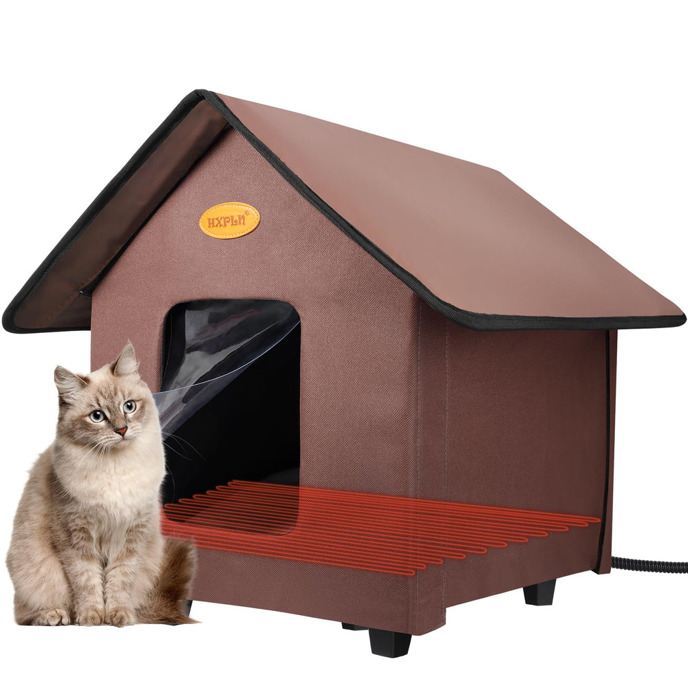 HXPLN heated cat house front view showing outdoor winter shelter design