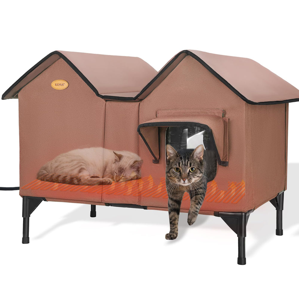 HXPLN heated cat house winter shelter keeps outdoor cats warm on cold nights.