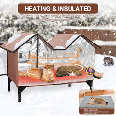 HXPLN heated outdoor cat house elevated base keeps the floor dry and warm