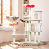 HYABI Flower Cat Tree front view showing spacious condo for lounging and climbing
