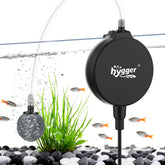 Hygger 1.5W mini air pump front view delivering whisper-quiet aeration for small tanks.