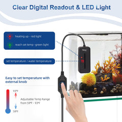Hygger 100W compact aquarium heater with LED display for easy real-time temperature monitoring.