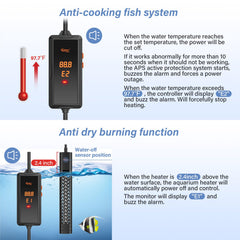 hygger 200W heater explosion-proof quartz glass and durable components for longevity