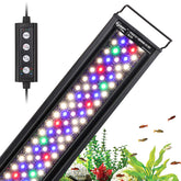 Hygger 42W LED sunrise gradient illuminates a lush planted tank for gentle dawn.