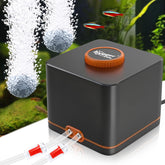 hygger air pump with two stainless steel outlets delivering steady aeration for aquariums.
