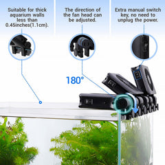 Hygger aquarium chillers fan adjustable-angles demonstrates customizable wind coverage for coral and fish