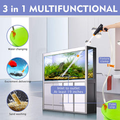 Hygger aquarium gravel cleaner with 3D filter basket nets protects fish.