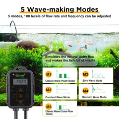 hygger Aquarium Wave Maker LED controller display showing multiple wave modes and levels