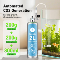 Hygger CO2 2L bottle side view shows stainless steel durability for tanks.