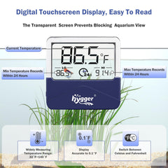 The hygger digital aquarium thermometer max/min 24h recording emphasizes temperature trends in your tank
