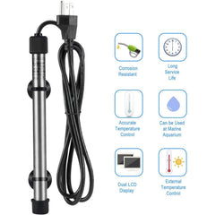 Hygger Pinpoint 200W submersible heater fits mid-sized reef and freshwater tanks.