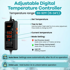 Hygger quartz glass heater close-up shows durable construction and safety features