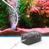Hygger see-through air pump with transparent shell for sleek aquarium aesthetics and quiet aeration.