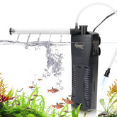 Hygger submersible filter corner install showing space-saving design for 10–20 gallon tanks