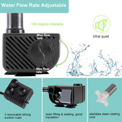 Hygger Ultra Quiet 53GPH pump submerged in aquarium demonstrates safe underwater operation.