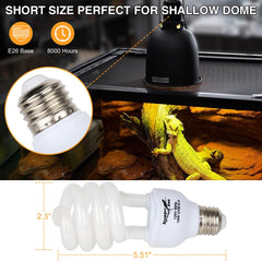 Hygger Zoo UVB light short-size design fits shallow domes for compact setups.