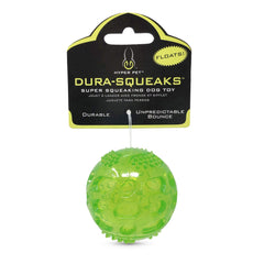 Hyper Pet DuraSqueak ball green front view for engaging fetch and bright backyard play.