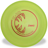 Hyperflite K-10 Jawz Yellow Disc close-up shows puncture resistant construction for durable fetch sessions.