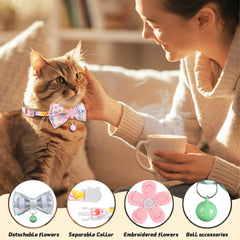 HYQHYX floral cat collar pink bow with bell for cute outings
