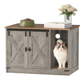 Hzuaneri cat litter box enclosure front view shows discreet space and rustic design