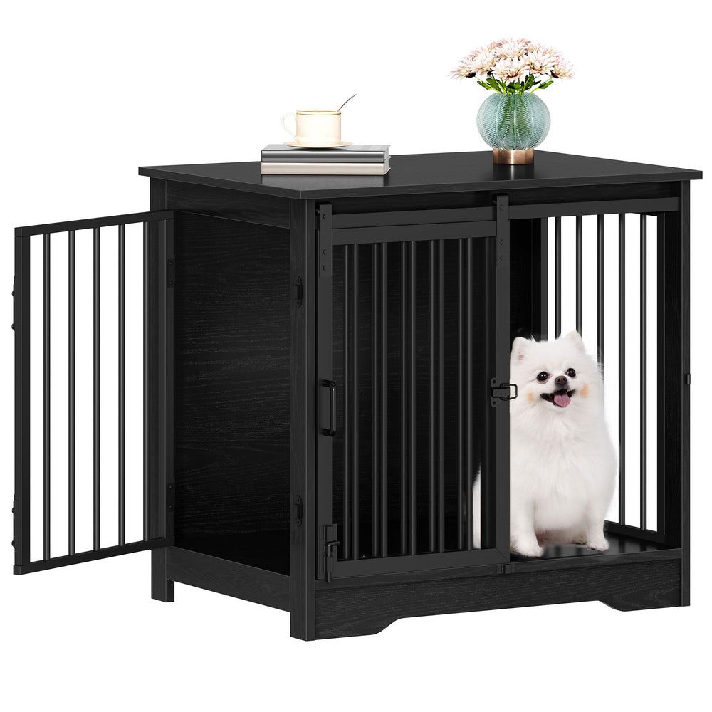 Hzuaneri dog crate with barn door front view, space-saving design for small dogs