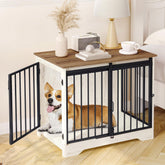 Hzuaneri dog crate furniture with barn door, side view, space-saving elegance.