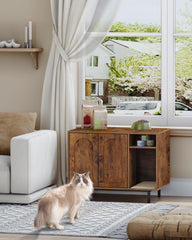 Hzuaneri litter box inside compartment, spacious interior for most litter boxes.