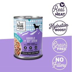 I AND LOVE AND YOU Gobble It Up Stew gravy-pour captures rich gravy and grain-free texture.