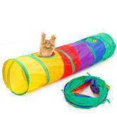 iCAGY Cat Tunnel pop-up rainbow 45-inch enables quick indoor play setups.
