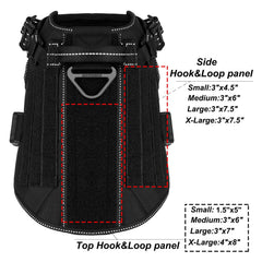 ICEFANG tactical harness patch area shows loop panels for patches and customization