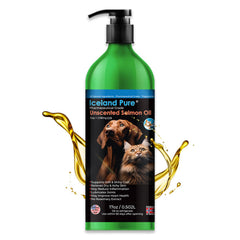 Iceland Pure Salmon Oil bottle with pump for easy dosing to support healthy coat