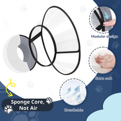 ICOYEA sponge-core dog cone side view highlights breathable fabric and secure fit.