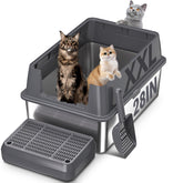 ICYAIR XXL stainless steel litter box side view highlighting spacious 28x20 area for large cats