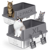 ICYAIR two-pack stainless steel litter box; high sides prevent spills.