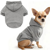 Idepet dog hoodie grey front view enhances warmth and easy-on design for small dogs