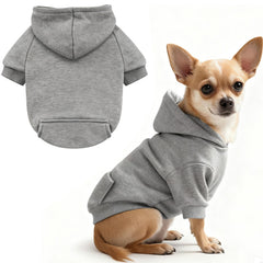 Idepet dog hoodie grey front view enhances warmth and easy-on design for small dogs